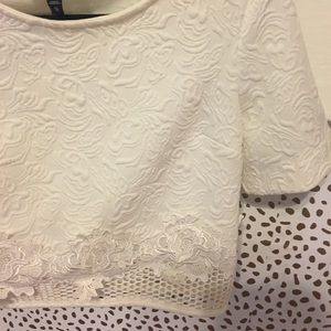 EXPRESS structured croptop with floral/lace detail